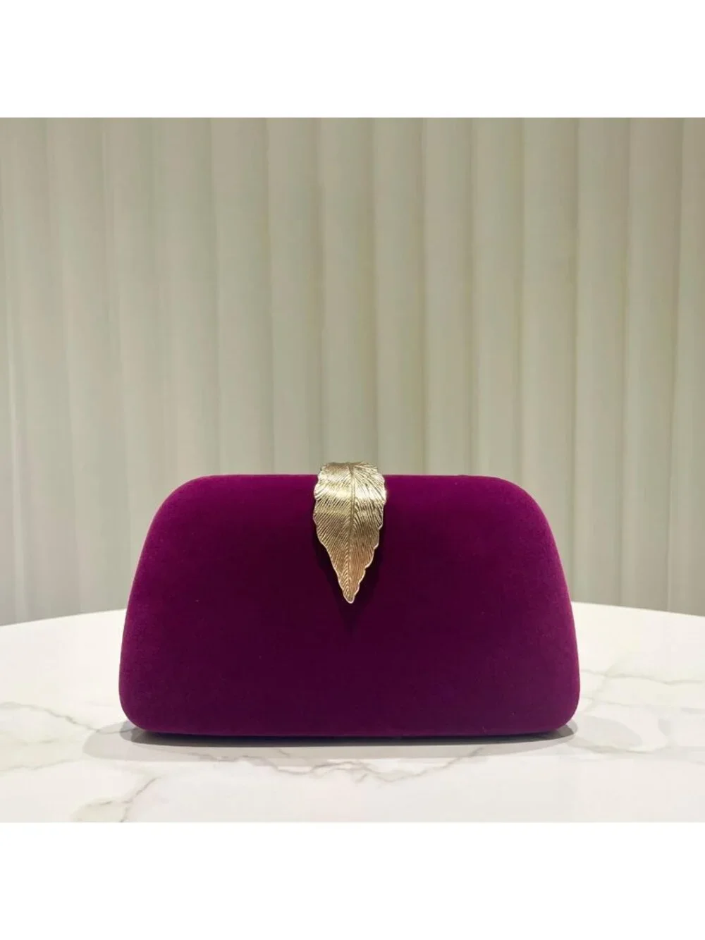 👜Women's Purple Banquet Bag Dinner Elegant Clutch With Metallic Leaves Clasp